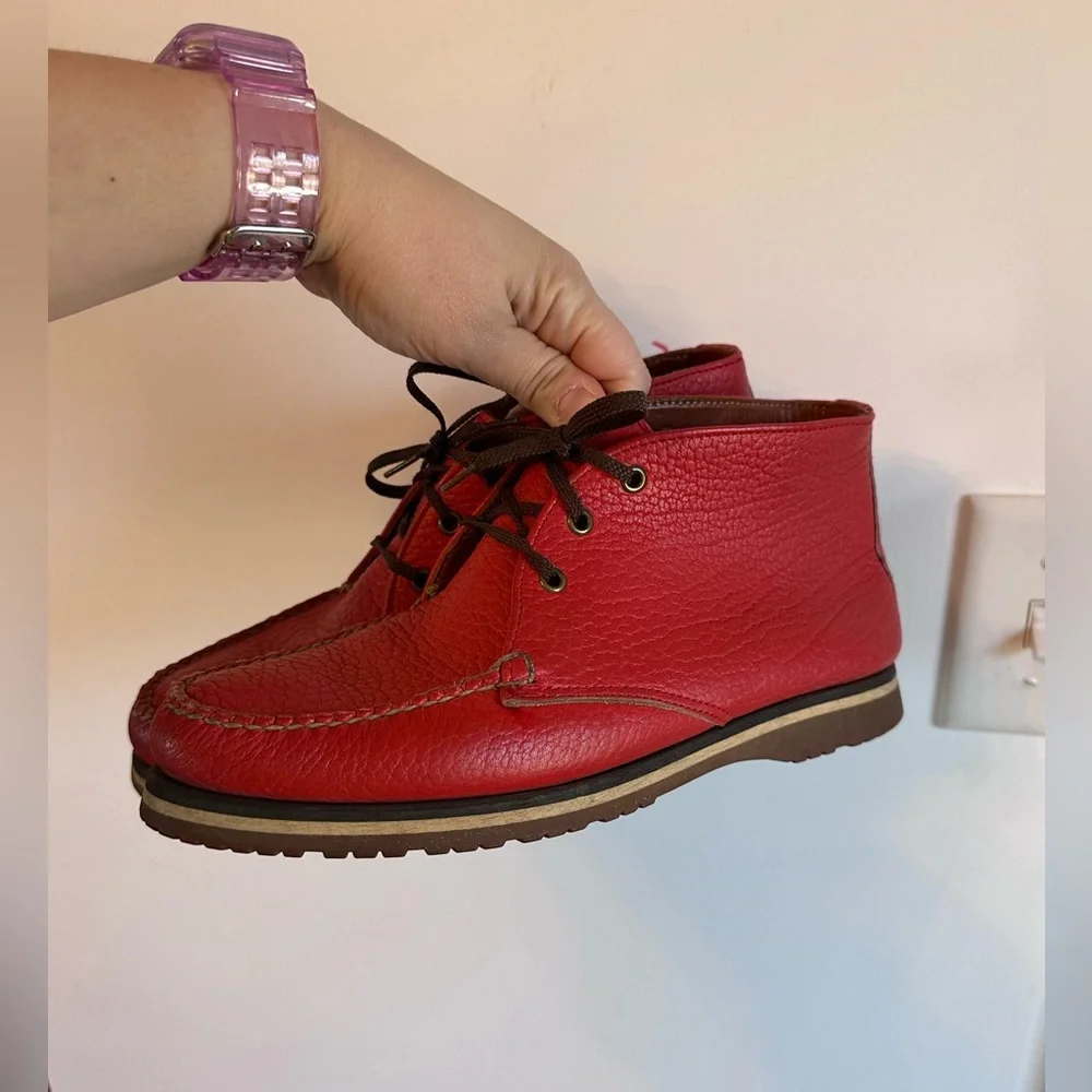 Vintage Dooney & Bourke Red Leather moccasin Men's Chukka Boots - Picture 3 of 8